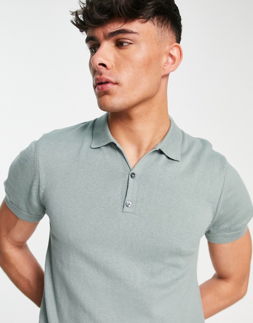 New Look short sleeve polo in sage-Green