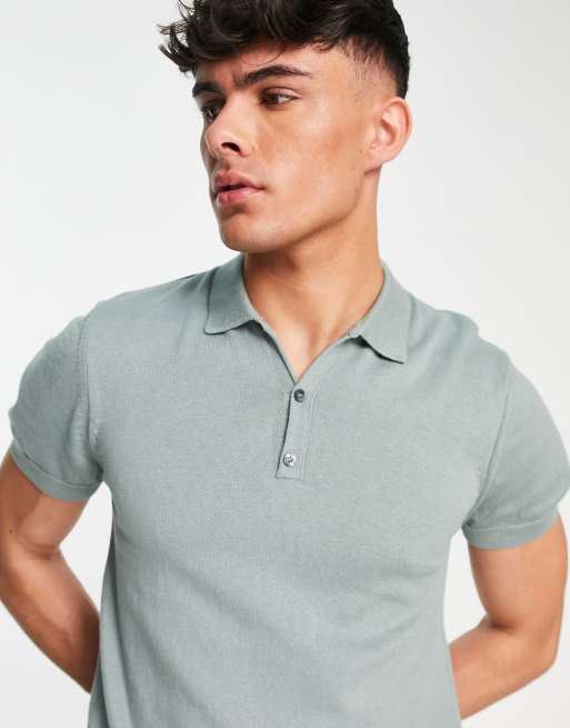 New Look short sleeve polo in sage | ASOS