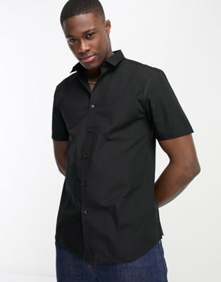 New Look short sleeve poplin shirt in black - ASOS Price Checker