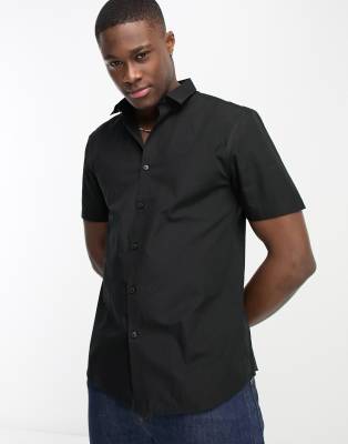 New Look Short Sleeve Poplin Shirt In Black