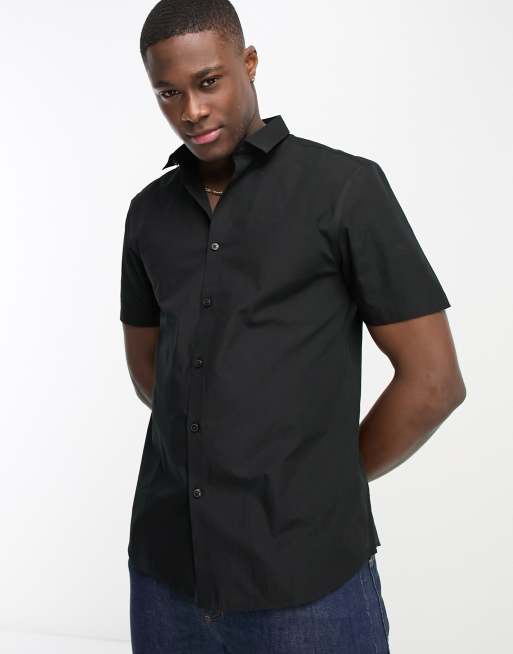 New look short sleeve poplin shirt in black