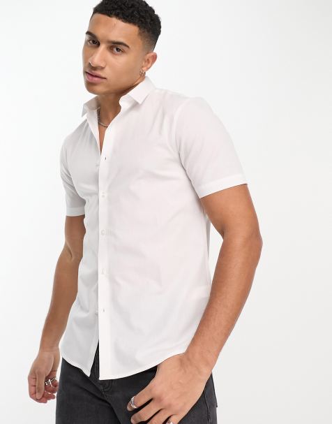 Men's Short Sleeve Shirts, White, Linen & Cotton