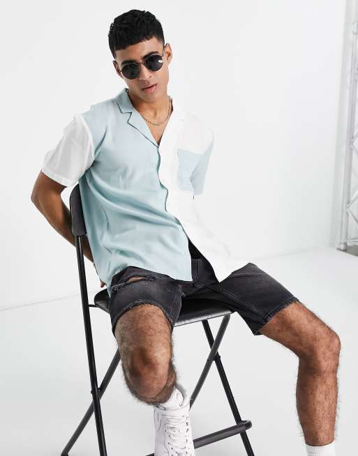 New Look short sleeve shirt with colour block in light green