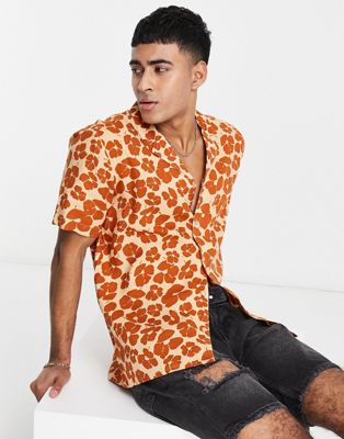New Look short sleeve shirt with flower print in brown