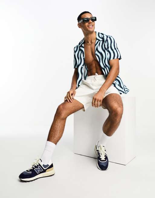 New Look short sleeve wave print shirt in blue