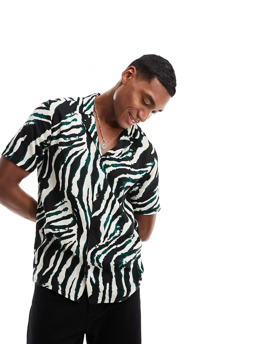 New Look short sleeve zebra print shirt in black