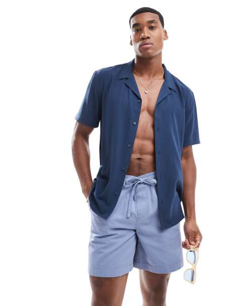 New Look short sleeved soft seersucker shirt in navy - view 1