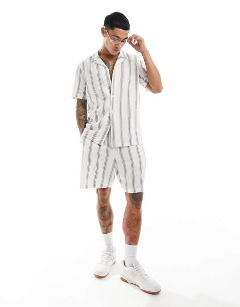 New Look short sleeved striped linen blend shirt in white - view 1