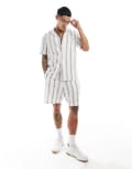 [New Look] New Look short sleeved striped linen blend shirt in white XS WHITE