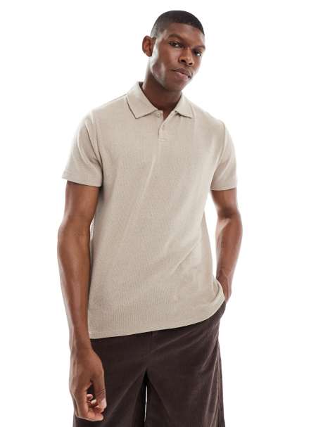 New Look short sleeved textured polo in light brown - view 1