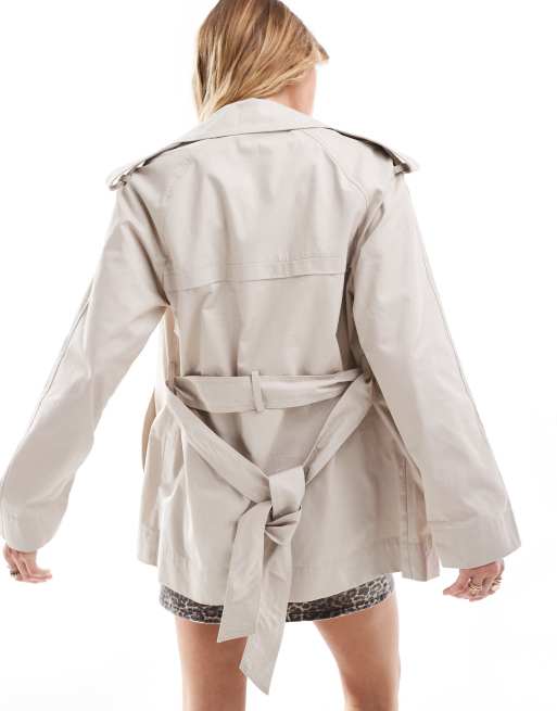 New Look short trench coat in stone, 3 of 4