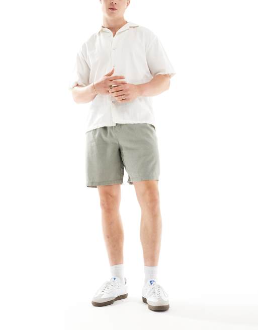 New Look - Short van linnenmix met elastische taille in kaki
