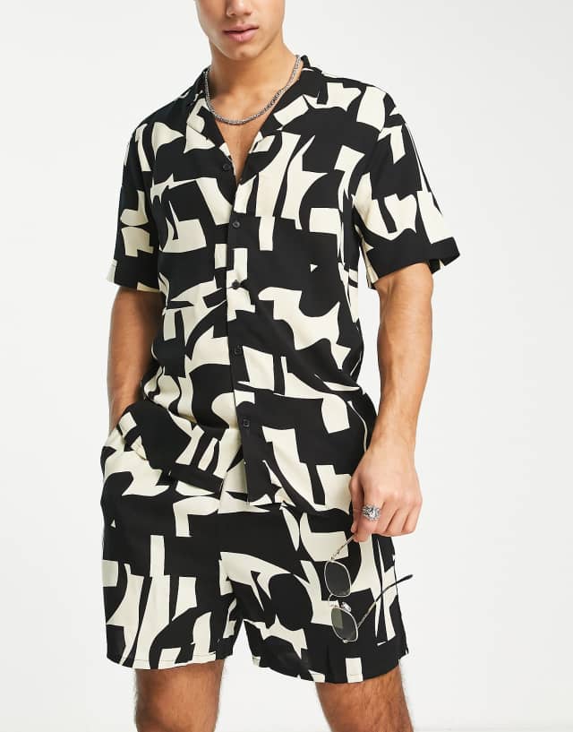 New Look short with mono abstract print in black - part of a set