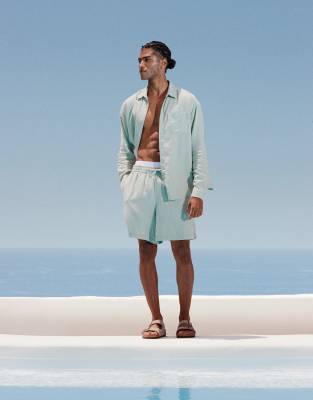 New Look - Shorts van linnenmix met elastische taille in lichtgroen, deel van co-ord set - view 1
