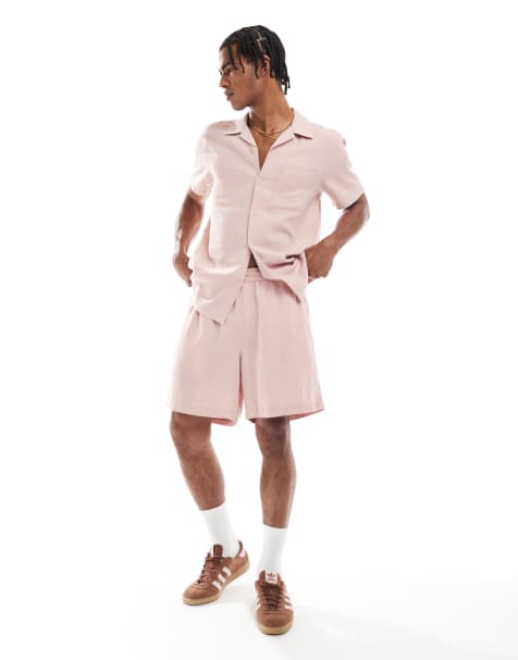 New Look - Shorts van linnenmix met elastische taille in lichtroze, deel van co-ord set - view 1