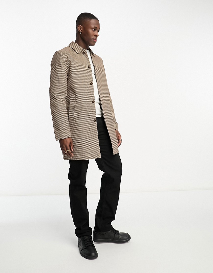 New Look Shower Resistant Check Trench Coat In Brown-white
