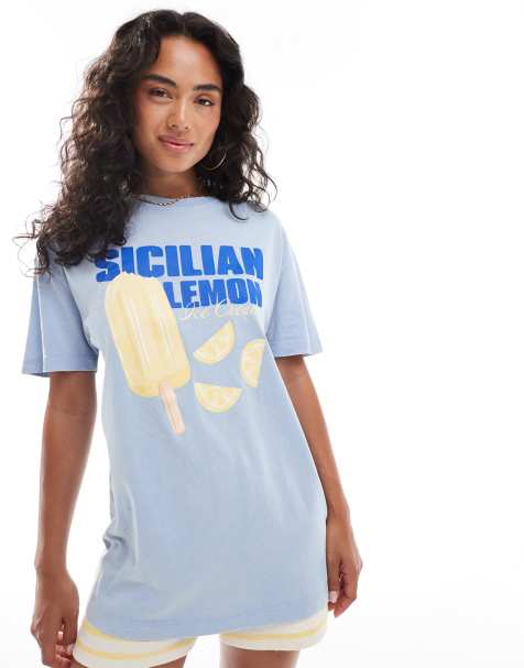 New Look Sicilian lemon oversized t-shirt in blue - view 1