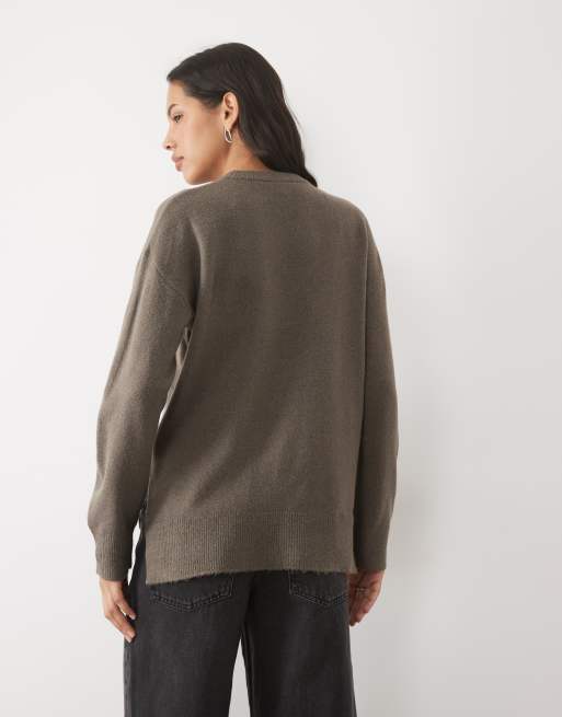 New Look side split jumper in mink brown, 4 of 4