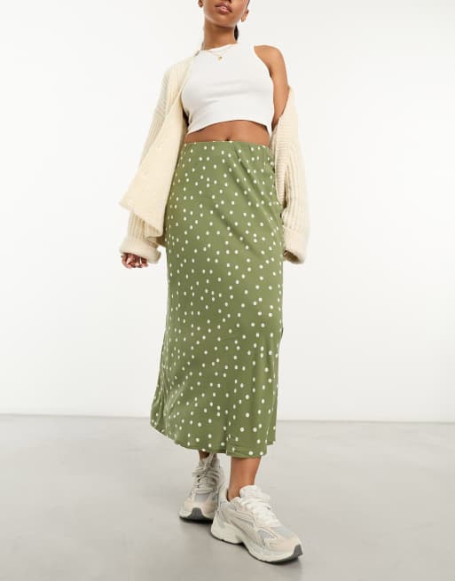 Green polka 2025 dot midi skirt