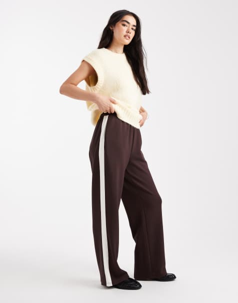 New Look side stripe joggers in brown - view 1