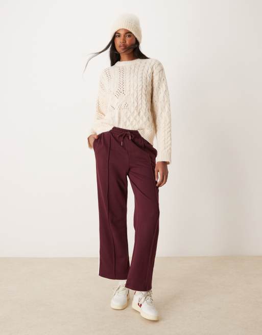 New Look side stripe pintuck joggers in burgandy ASOS