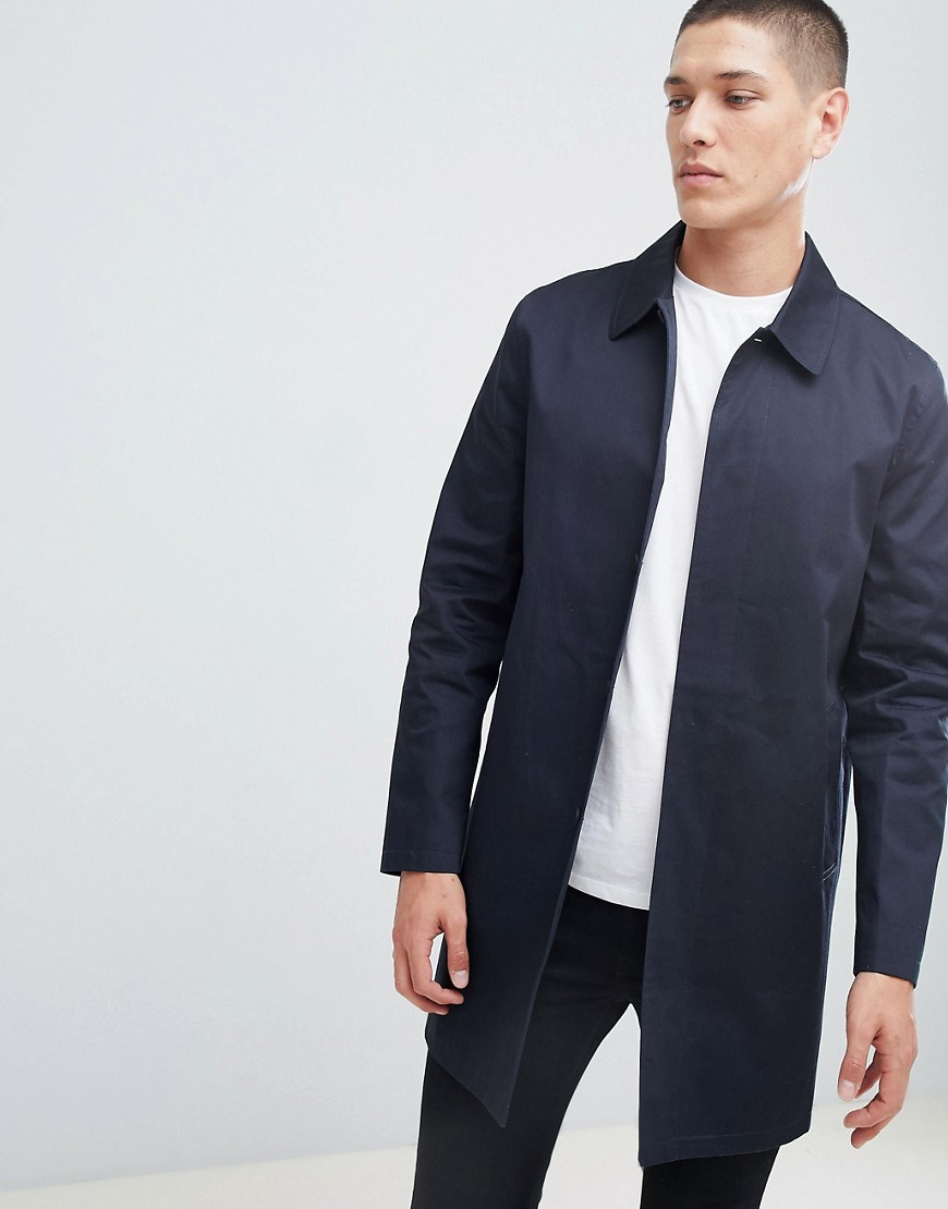 New Look single breasted cotton mac in navy