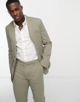 New Look single breasted skinny suit jacket in sage