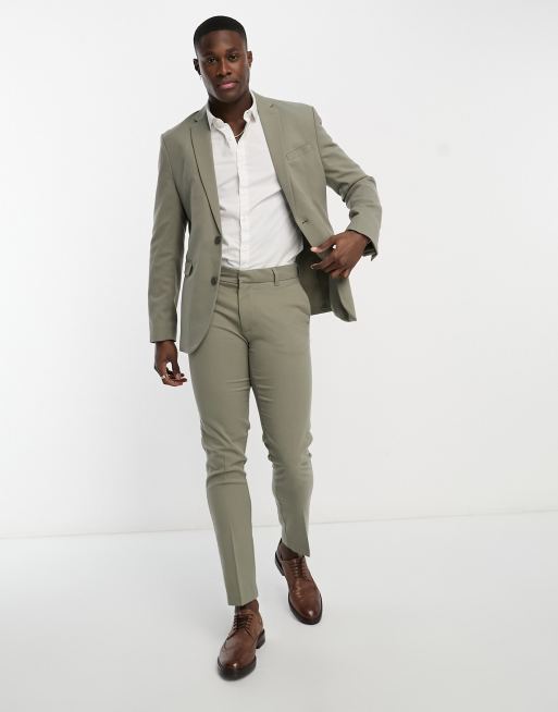 New Look single breasted skinny suit jacket in sage ASOS