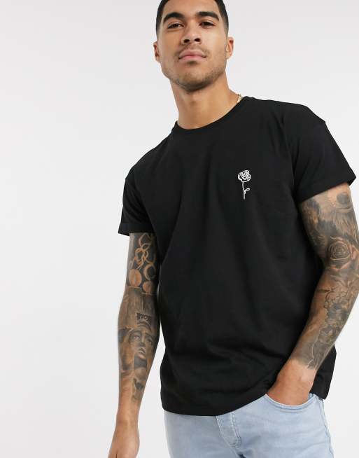 New Look sketch rose embroidered t-shirt in black | ASOS