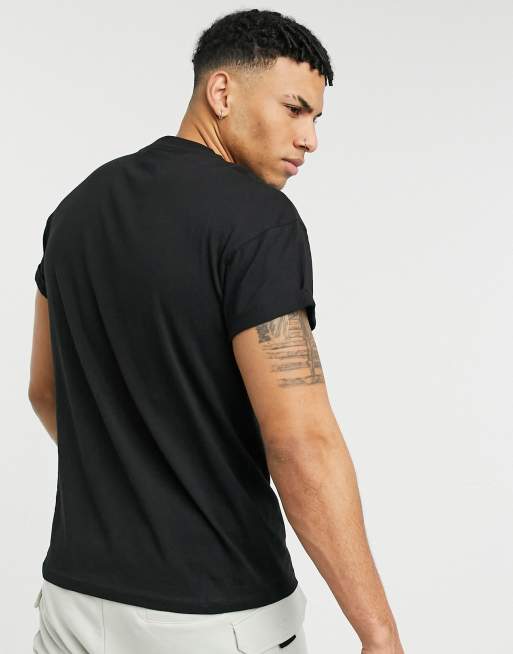 New Look sketch rose embroidered t-shirt in black
