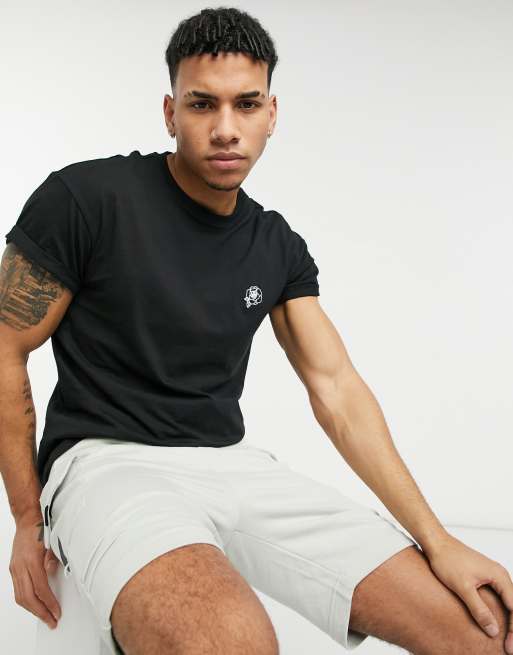New Look sketch rose embroidered t-shirt in black