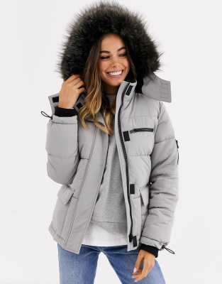 puffer jacket with fur hood new look