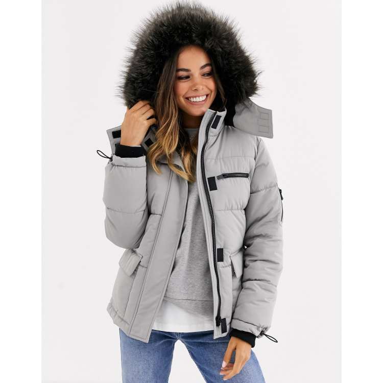 New look cheap grey puffer jacket