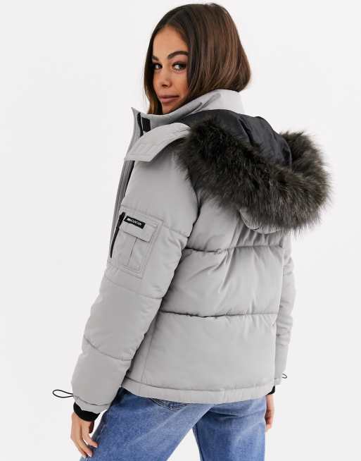 New Look ski puffer jacket in pale grey