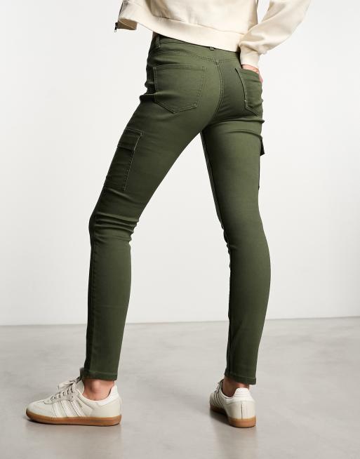 Ladies Cargo Pants Skinny Stretch Women's Jeans Green khaki 6 8 10 12 14