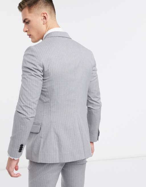 New Look - Skinny colbert met krijtstreep in grijs, 2 van 4