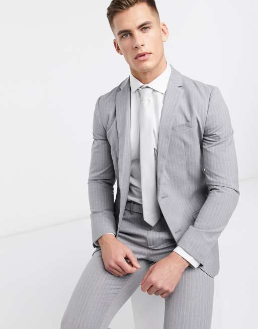New Look - Skinny colbert met krijtstreep in grijs, 3 van 4