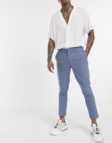New Look skinny crop stripe trousers in blue - view 1