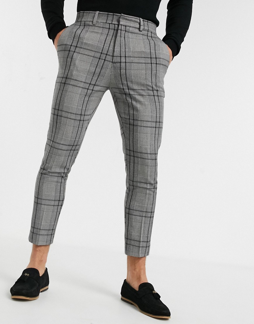 New Look skinny cropped smart pants in gray plaid-Grey
