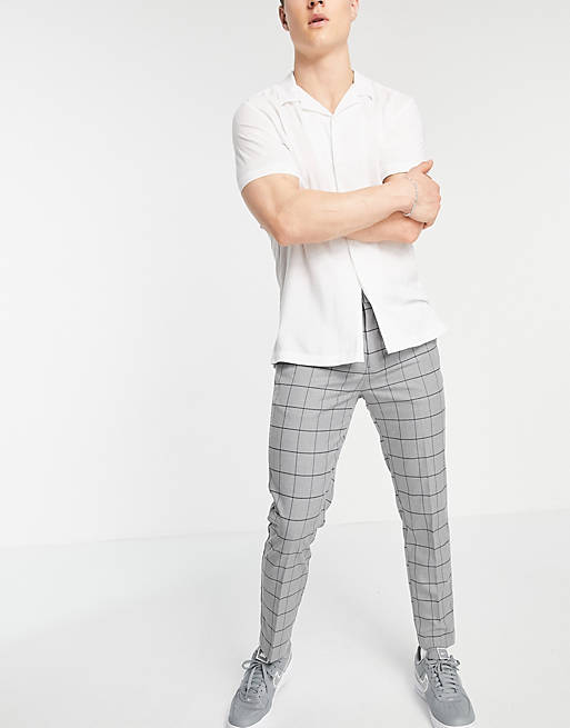 New Look skinny cropped smart pants in grey grid check