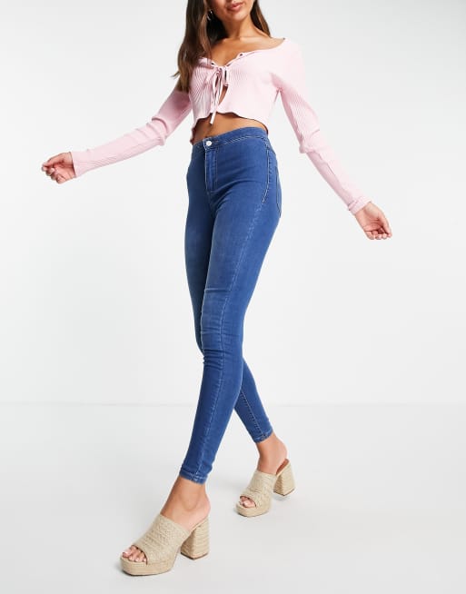 New Look skinny disco jean in mid blue