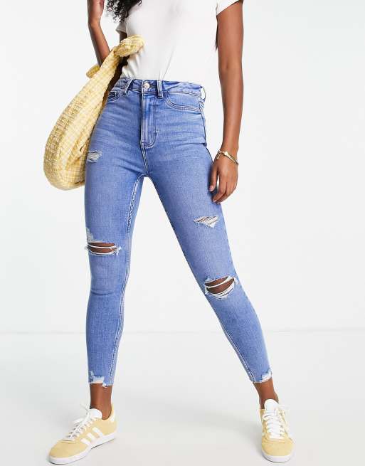 New Look - Skinny disco jeans met scheuren in blauw