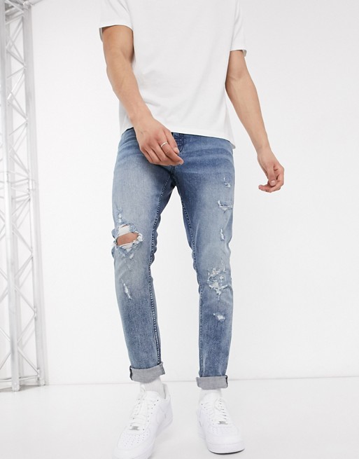 New Look skinny distressed jeans in blue