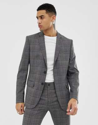 New Look skinny fit suit jacket in grey check Grey