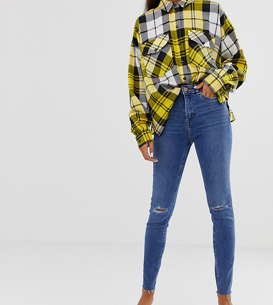 New Look - Skinny jeans met gescheurde uitsnijding in blauw