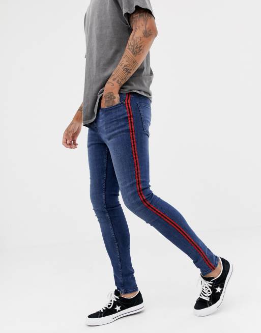 Æble Specialist Afskedigelse New Look skinny jeans with red side stripe in blue wash | ASOS