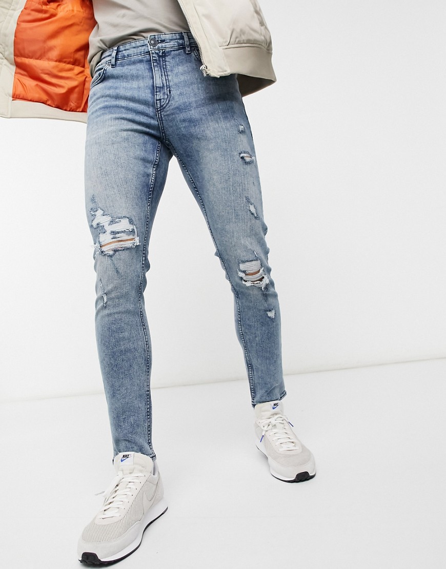 New Look skinny jeans with rips in mid blue wash-Blues