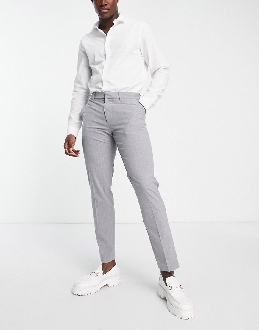 New Look skinny pinstripe smart trousers in grey-Navy