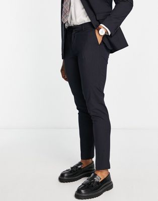 New Look skinny pinstripe suit trousers in navy  - ASOS Price Checker