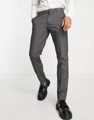 New Look Loose Fit Pleat Front Smart Pants In Gray Check In Brown